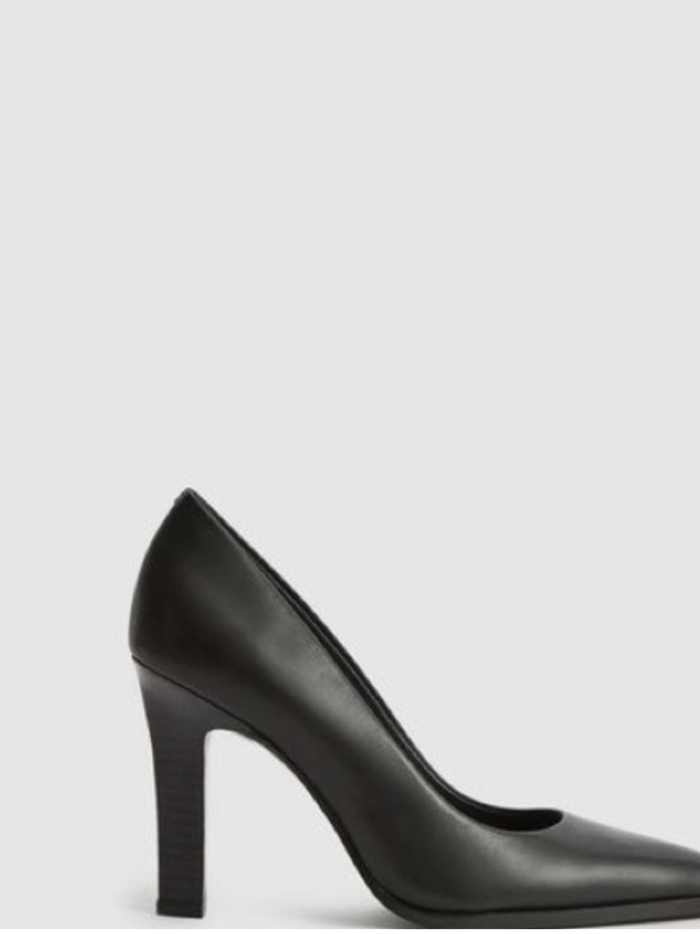 Reiss Black Pointed Leather Stiletto Heels - Picture 2 of 10